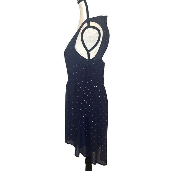 FREEBIRD Navy BLUE w/ GOLD Sleeveless Open Back Lined Dress Career Date Travel-M - Picture 4 of 10